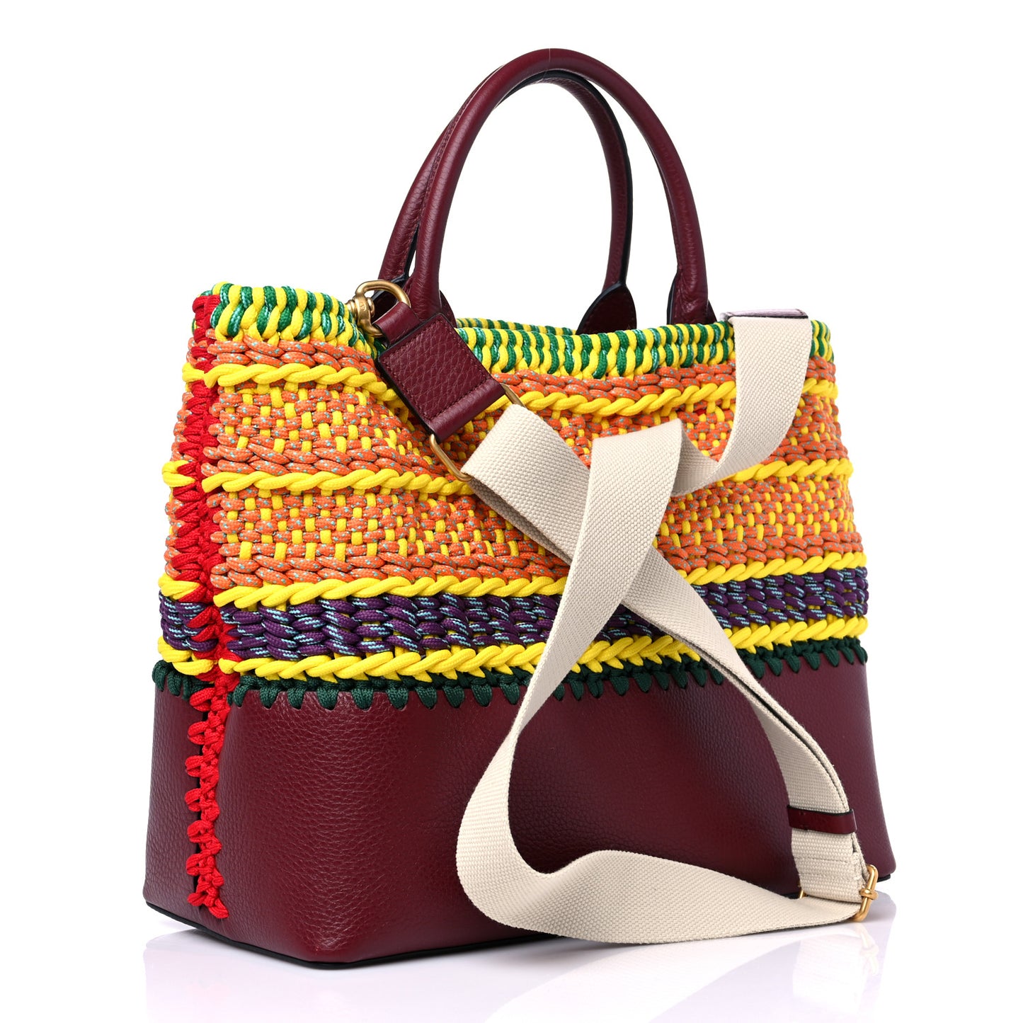 Calfskin Fabric Crochet Tote Multicolor