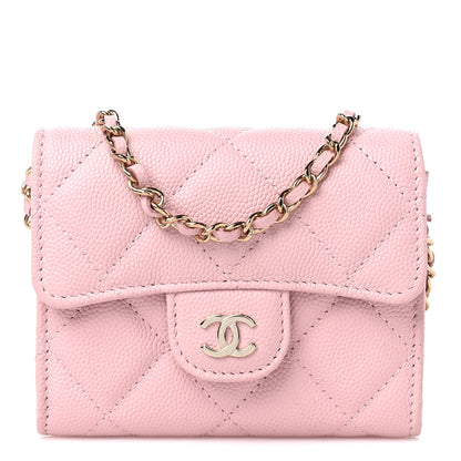 Chanel Caviar Quilted Flap Card Holder On Chain Light Pink 1 of 9