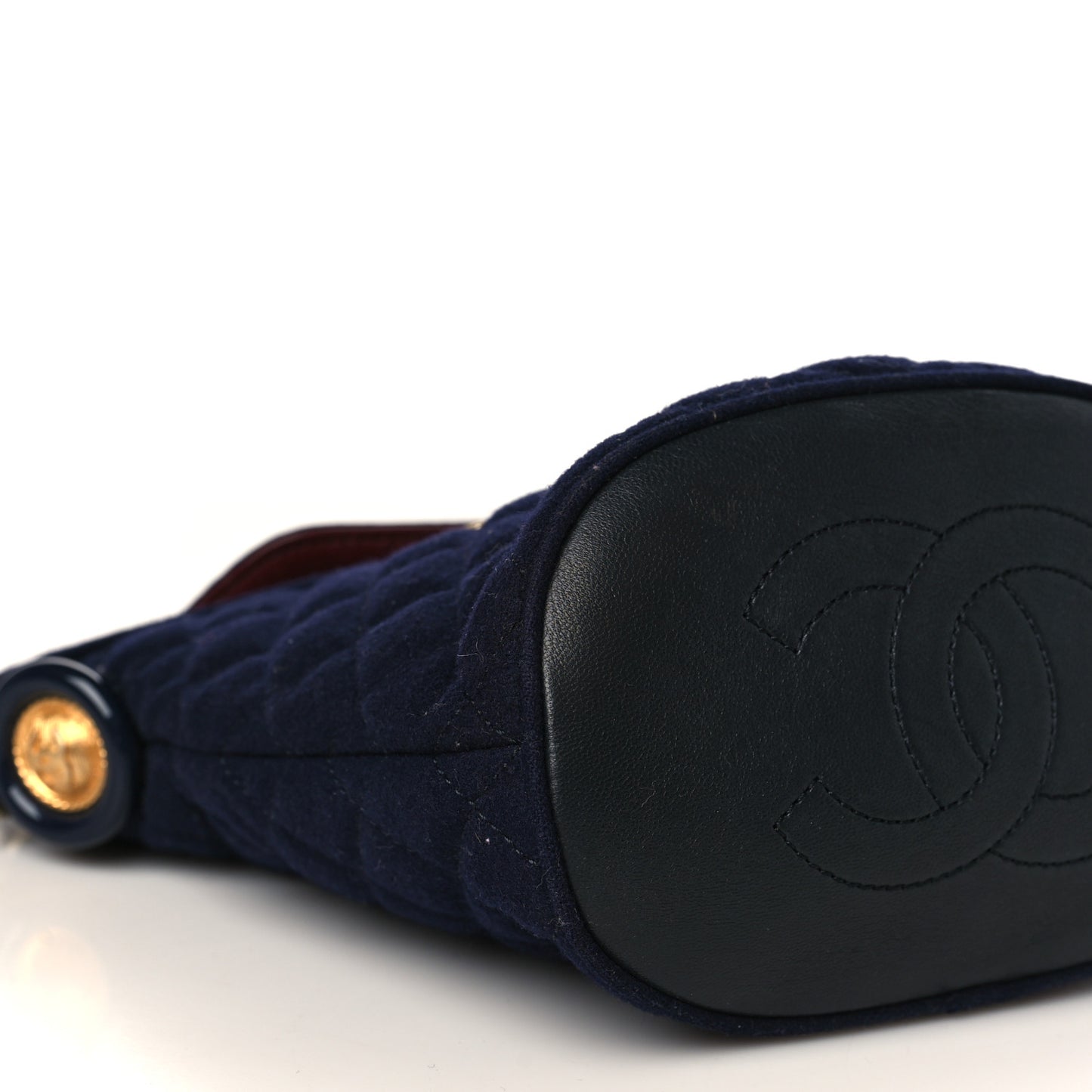 Wool Lambskin Quilted Paris Hamburg Charms Bucket Bag Dark Navy