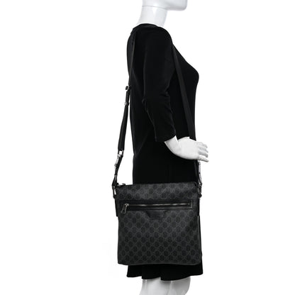 Gucci GG Supreme Monogram Crossbody Messenger Bag Black Grey 2 of 15