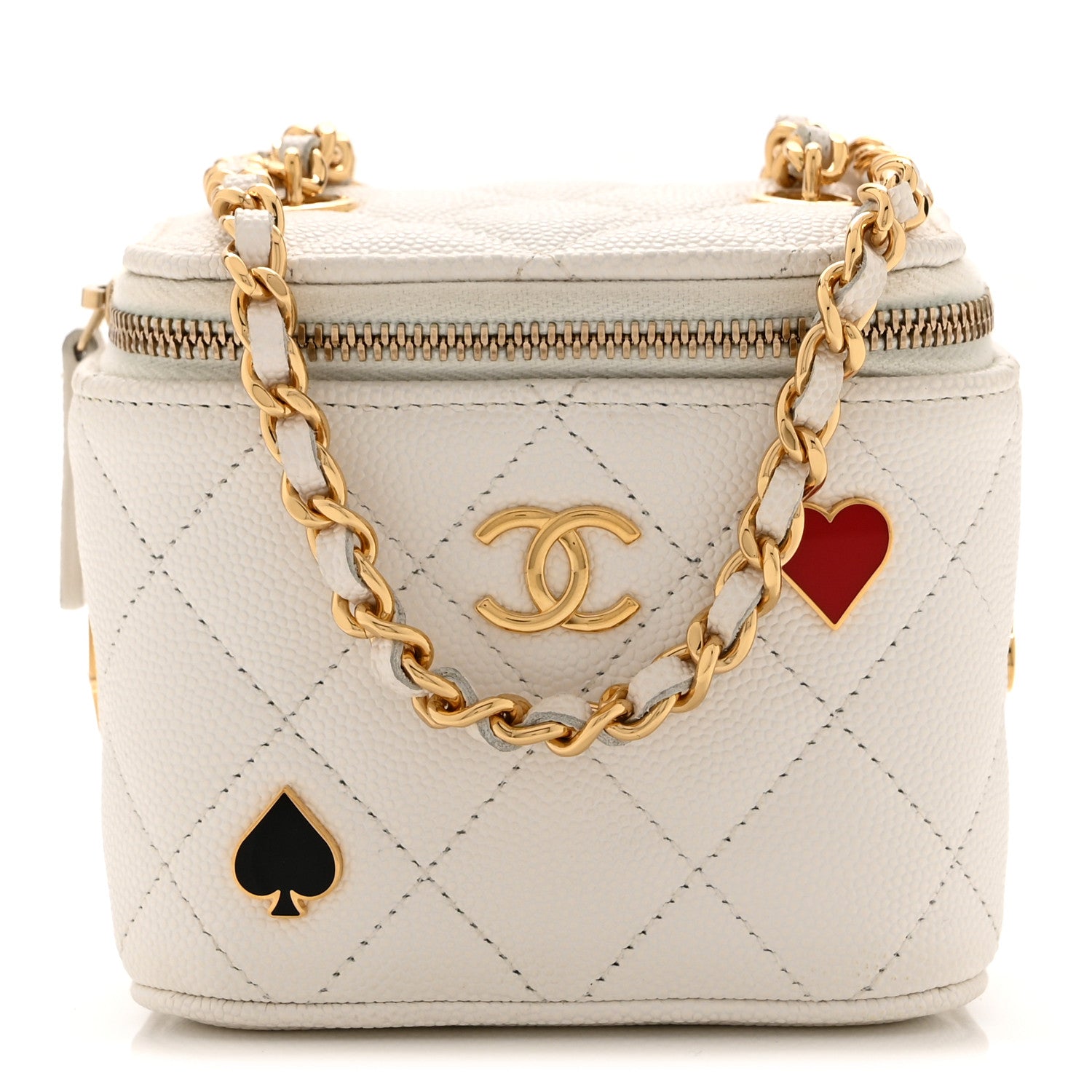 Chanel Caviar Quilted Enamel Coco Casino Mini Vanity Case With Chain White 1 of 11