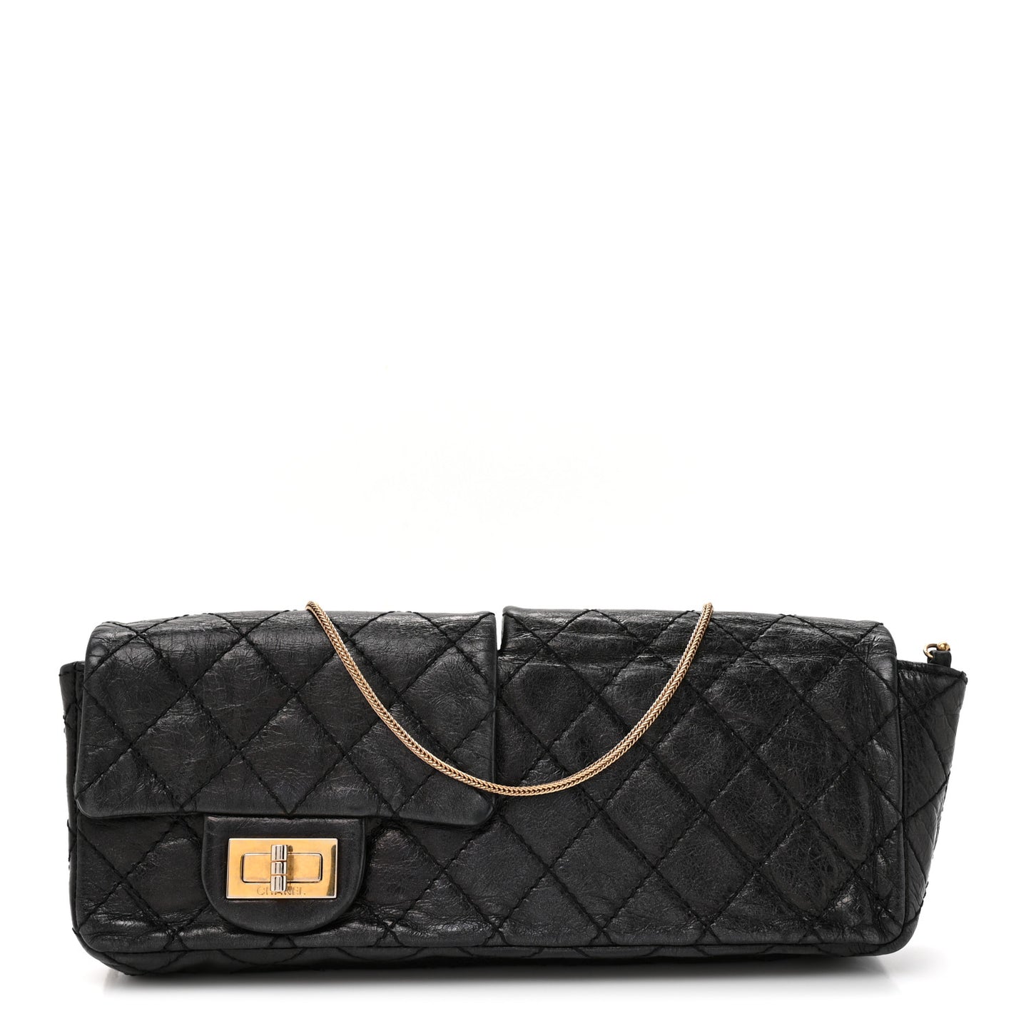 Glazed Calfskin Quilted Reissue Double Flap Clutch Black