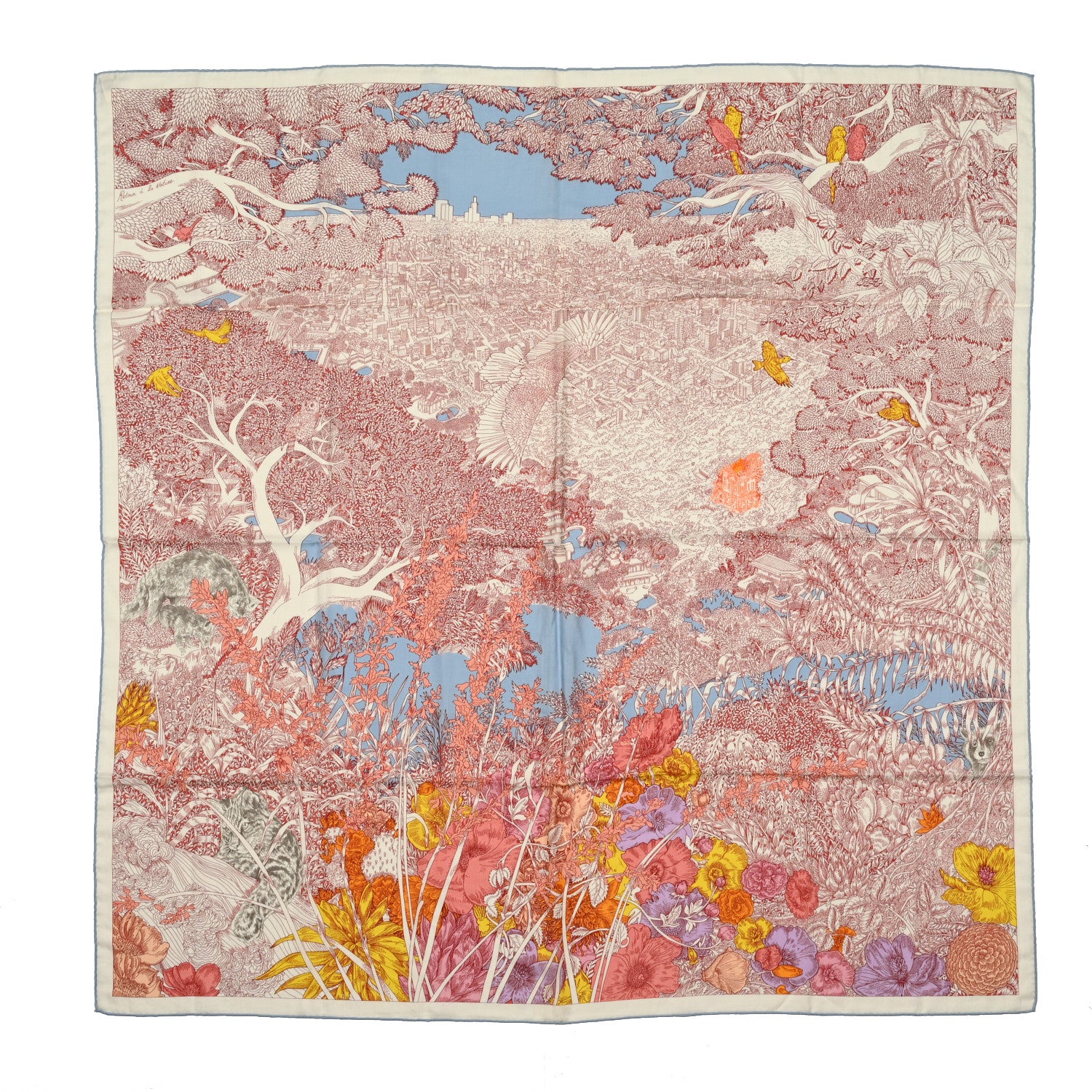 Hermes Cashmere Silk Retour a la Nature 140 Rose Bleu Ciel Jaune 1 of 5