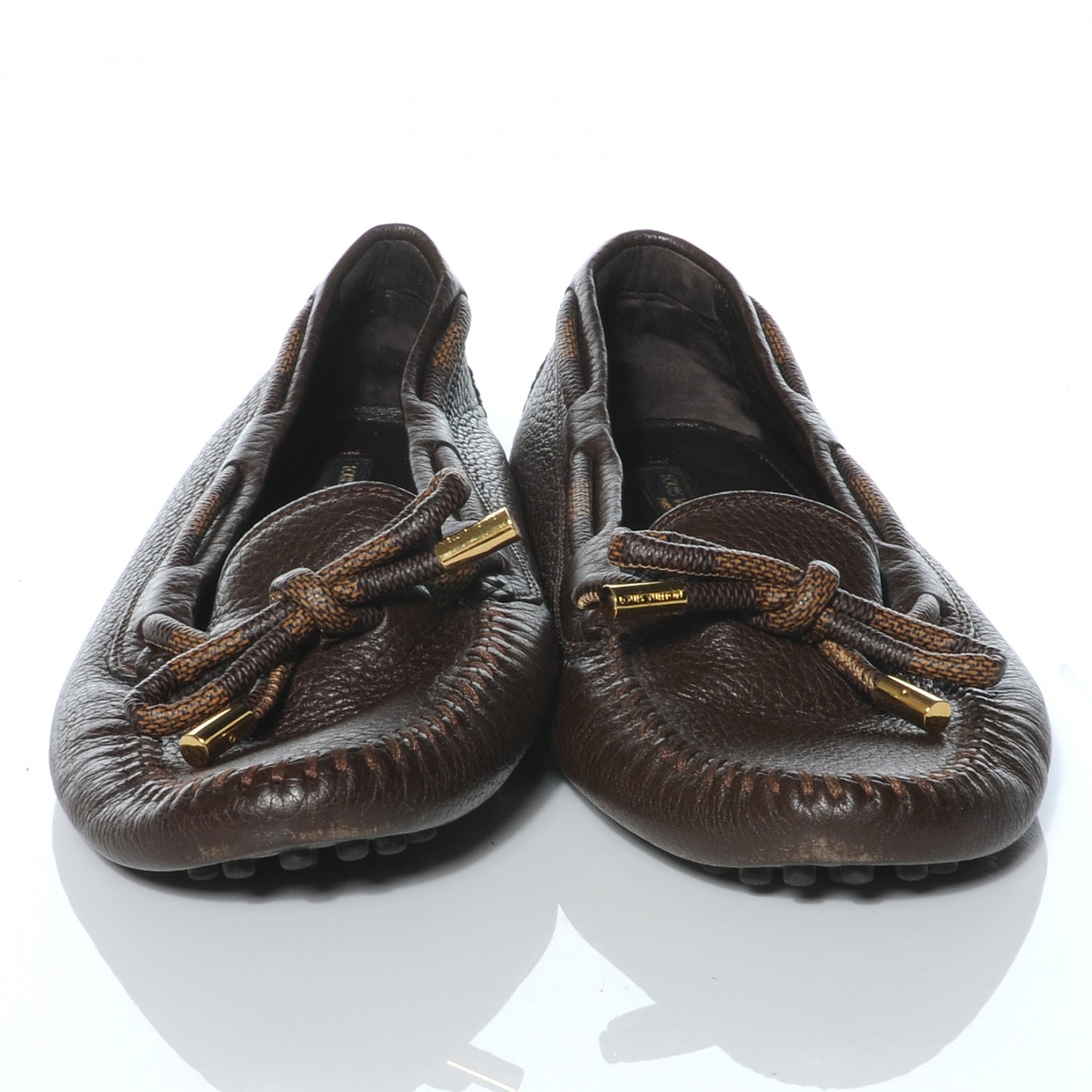 Louis Vuitton Grained Calfskin Damier Jersey Loafers 38 Brown 3 of 7
