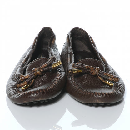 Louis Vuitton Grained Calfskin Damier Jersey Loafers 38 Brown 3 of 7