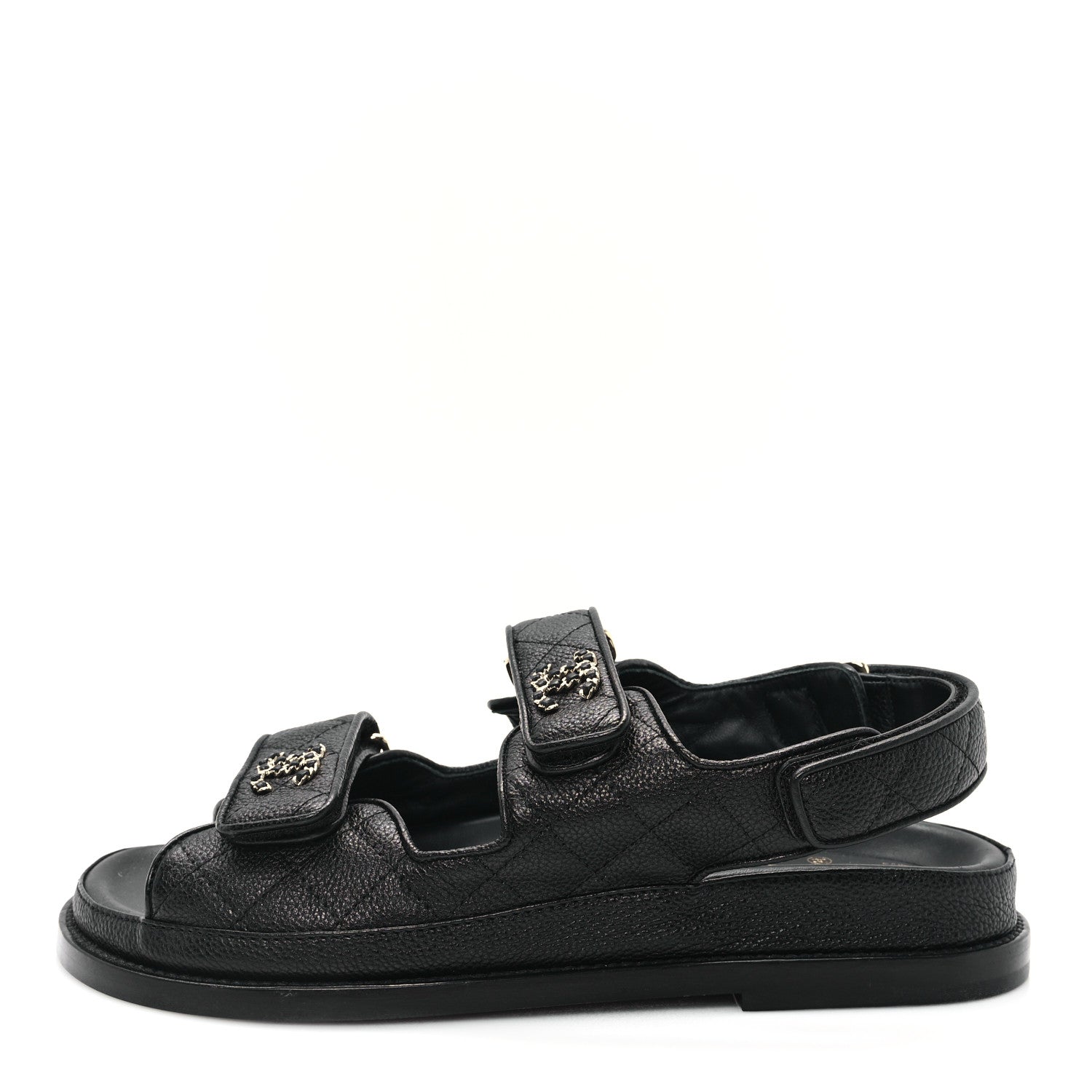 Chanel Grained Calfskin Velcro Dad Sandals 37 Black 1 of 10