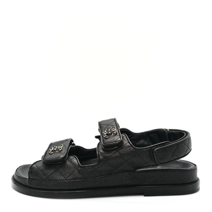 Chanel Grained Calfskin Velcro Dad Sandals 37 Black 1 of 10