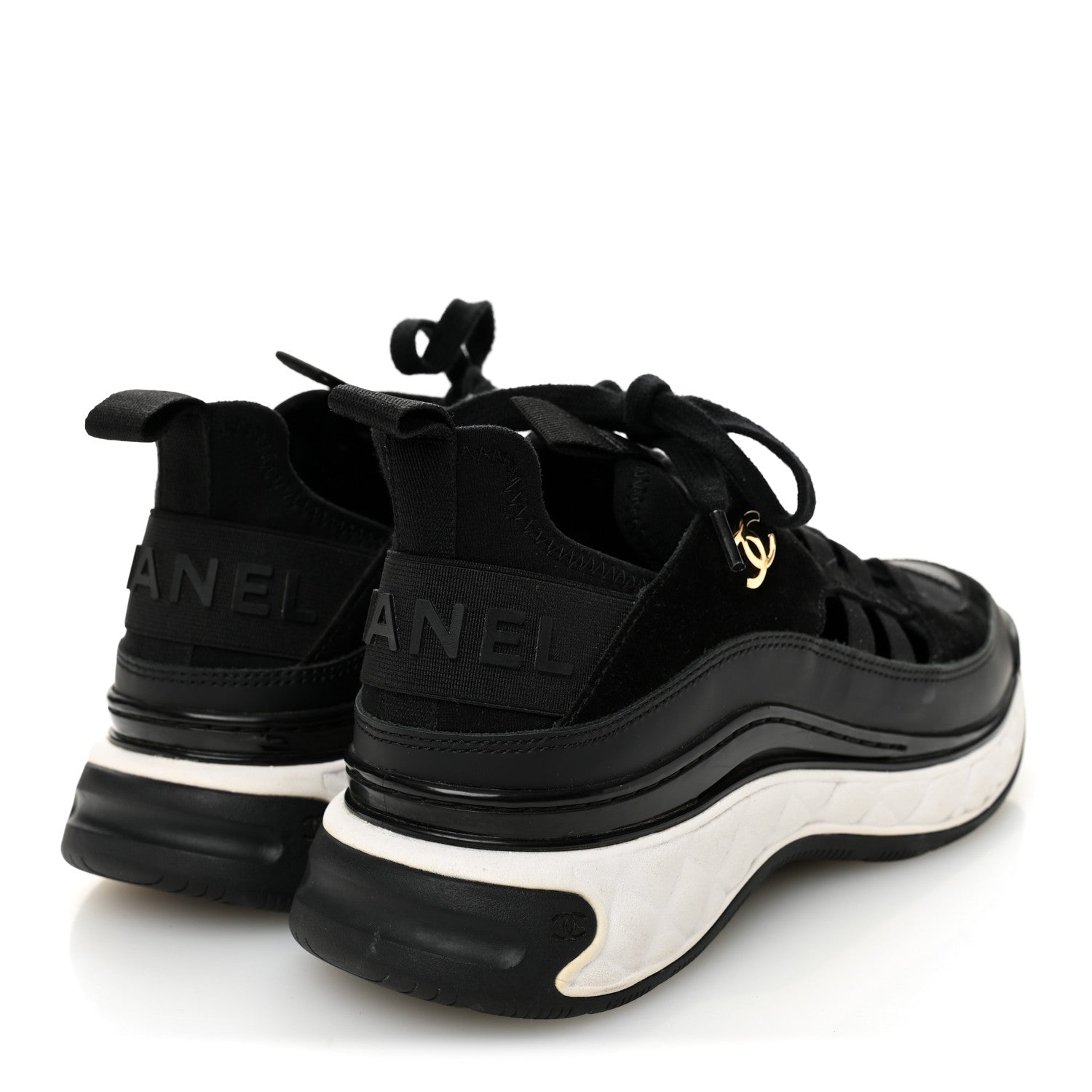 Chanel Velvet Calfskin Mixed Fibers CC Sneakers 35.5 Black 4 of 9