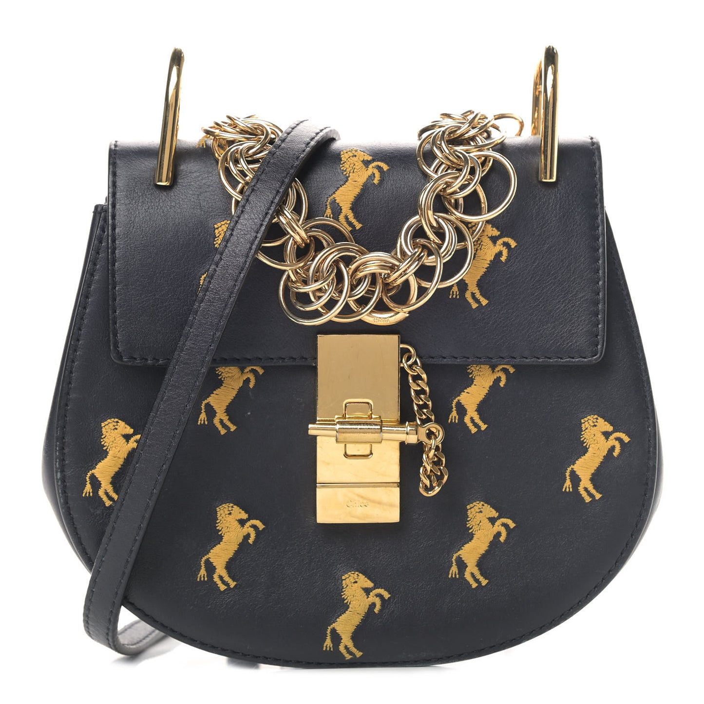 Calfskin Little Horses Embroidered Mini Drew Bijou Shoulder Bag Full Blue