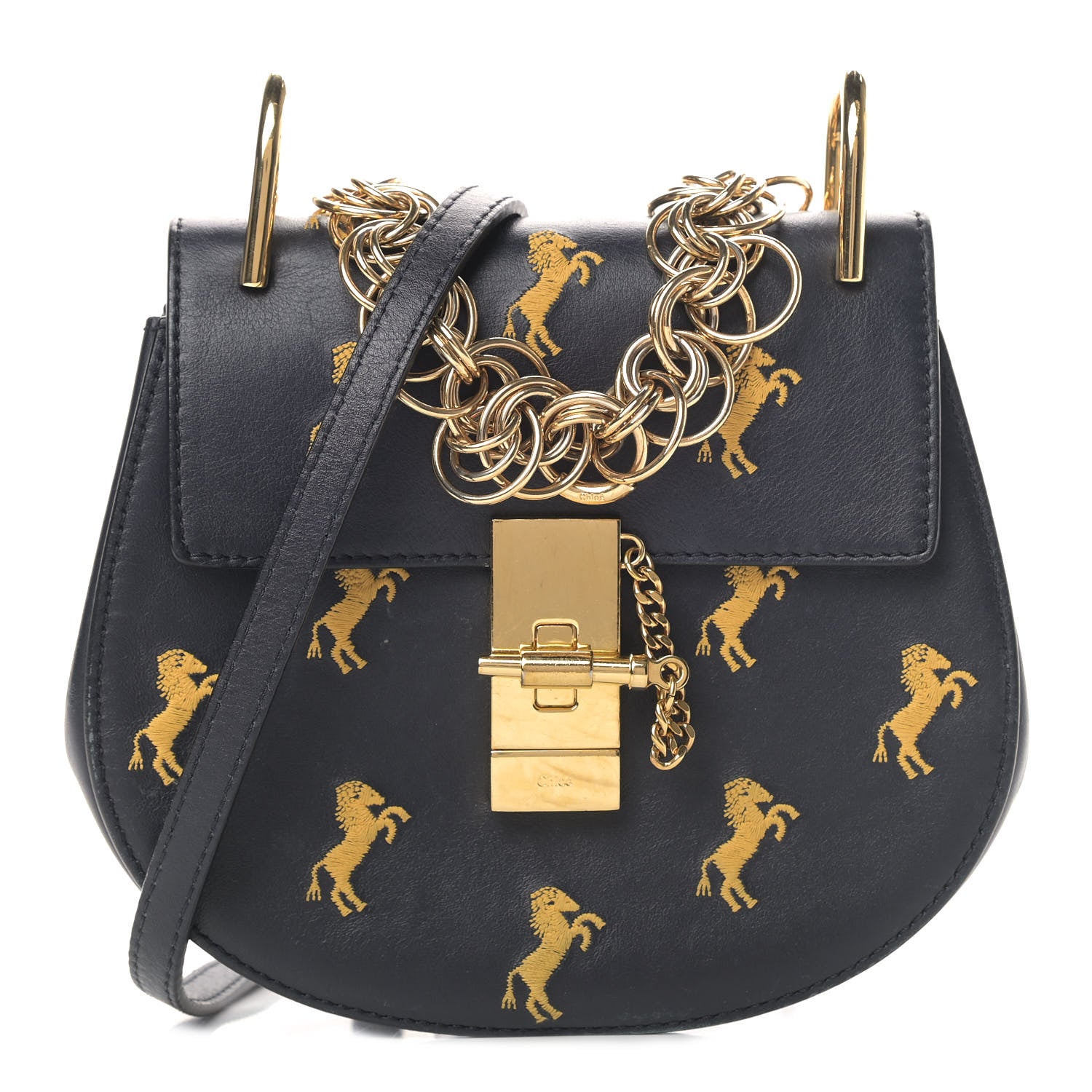 Chloe Calfskin Little Horses Embroidered Mini Drew Bijou Shoulder Bag Full Blue 1 of 13