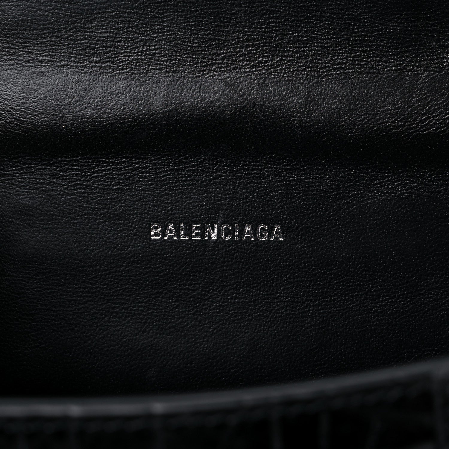 Balenciaga Shiny Calfskin Monochrome Crocodile Embossed Hourglass Top Handle Bag XS Black 6 of 16