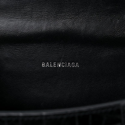Balenciaga Shiny Calfskin Monochrome Crocodile Embossed Hourglass Top Handle Bag XS Black 6 of 16