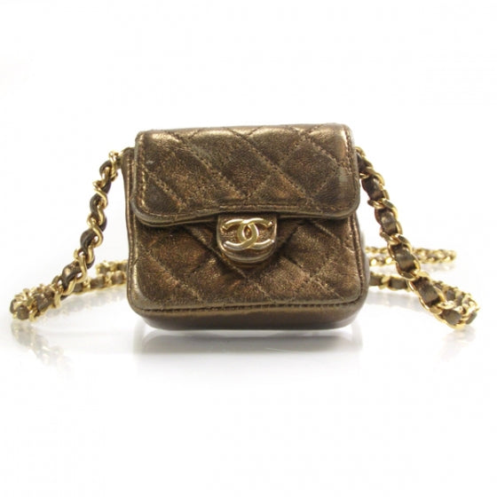 Quilted Leather Micro Mini Flap Bronze