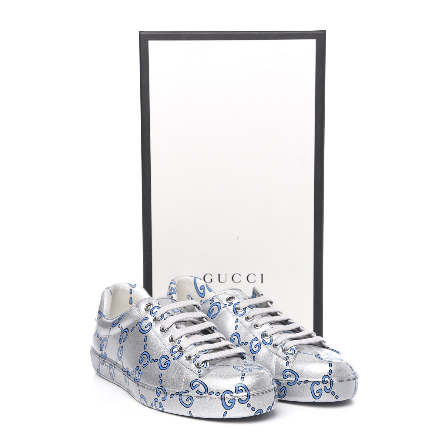 Miro Rubber Wax GucciGhost Print Mens New Ace Sneakers 7 Silver