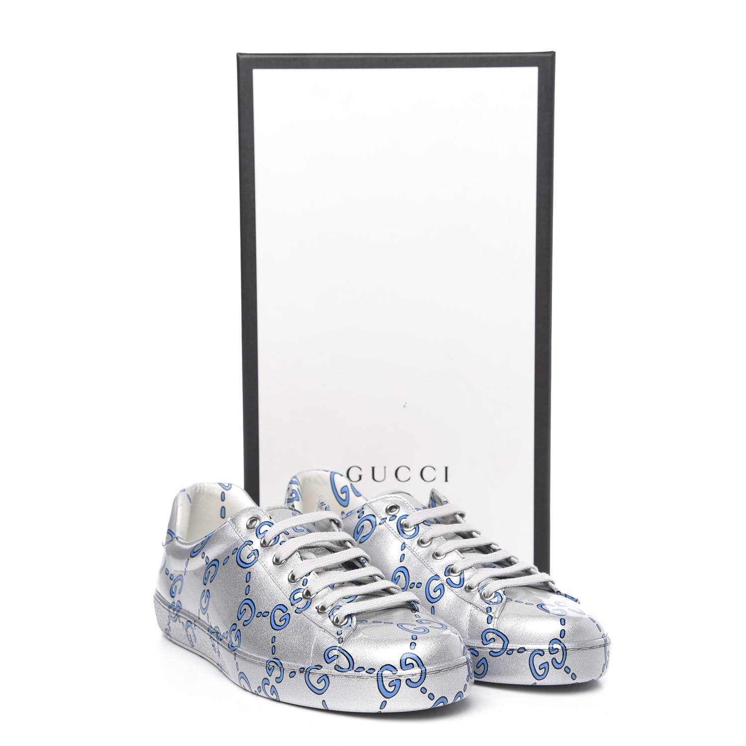 Gucci Miro Rubber Wax GucciGhost Print Mens New Ace Sneakers 7 Silver 10 of 10