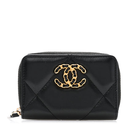 Chanel Lambskin Quilted Chanel 19 Zip Around Coin Purse Wallet Black 1 of 7