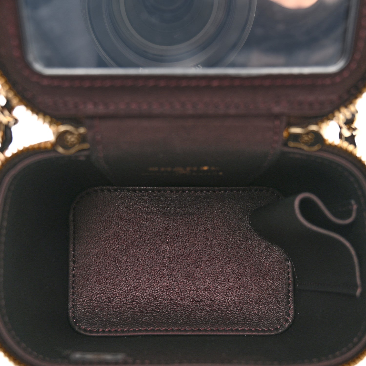 Chanel Iridescent Lambskin Quilted Mini Top Handle Vanity Case With Chain Burgundy 5 of 11