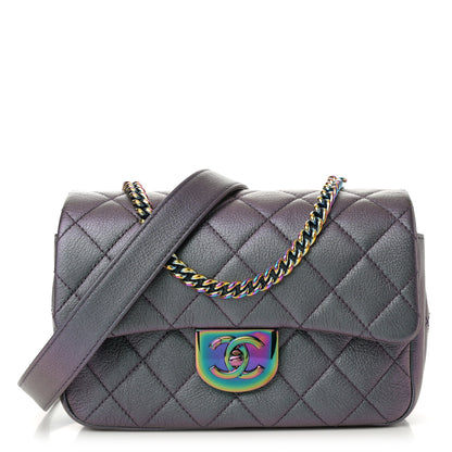 Chanel Iridescent Goatskin Quilted Small Double Carry Waist Chain Flap Purple 1 of 12