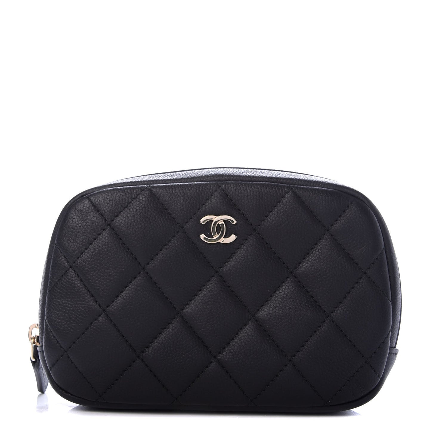 Caviar Quilted Small Curvy Pouch Cosmetic Case Black