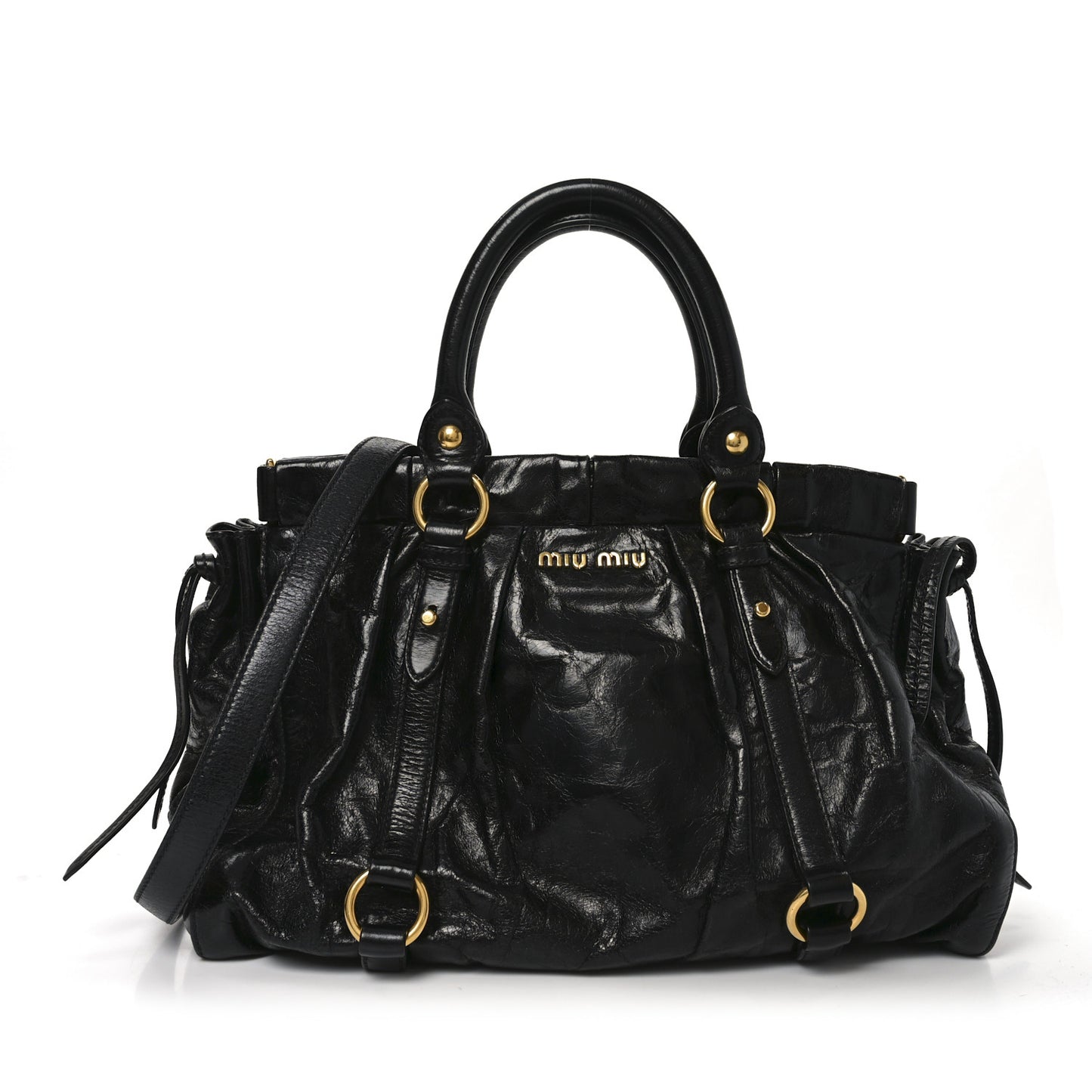 Vitello Lux Gathered Tote Black