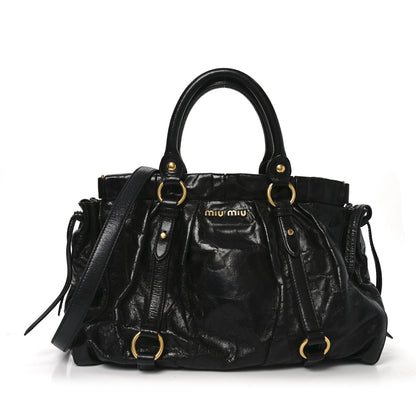 Miu Miu Vitello Lux Gathered Tote Black 1 of 9