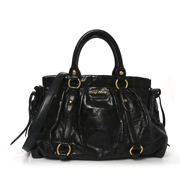Miu Miu Vitello Lux Gathered Tote Black 1836950 – FASHIONPHILE