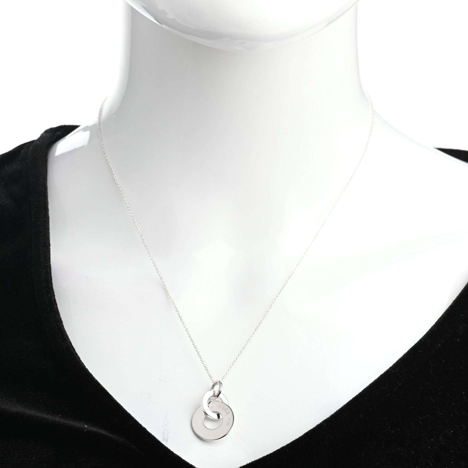Tiffany Sterling Silver 1837 Double Interlocking Drop Pendant Necklace 2 of 5