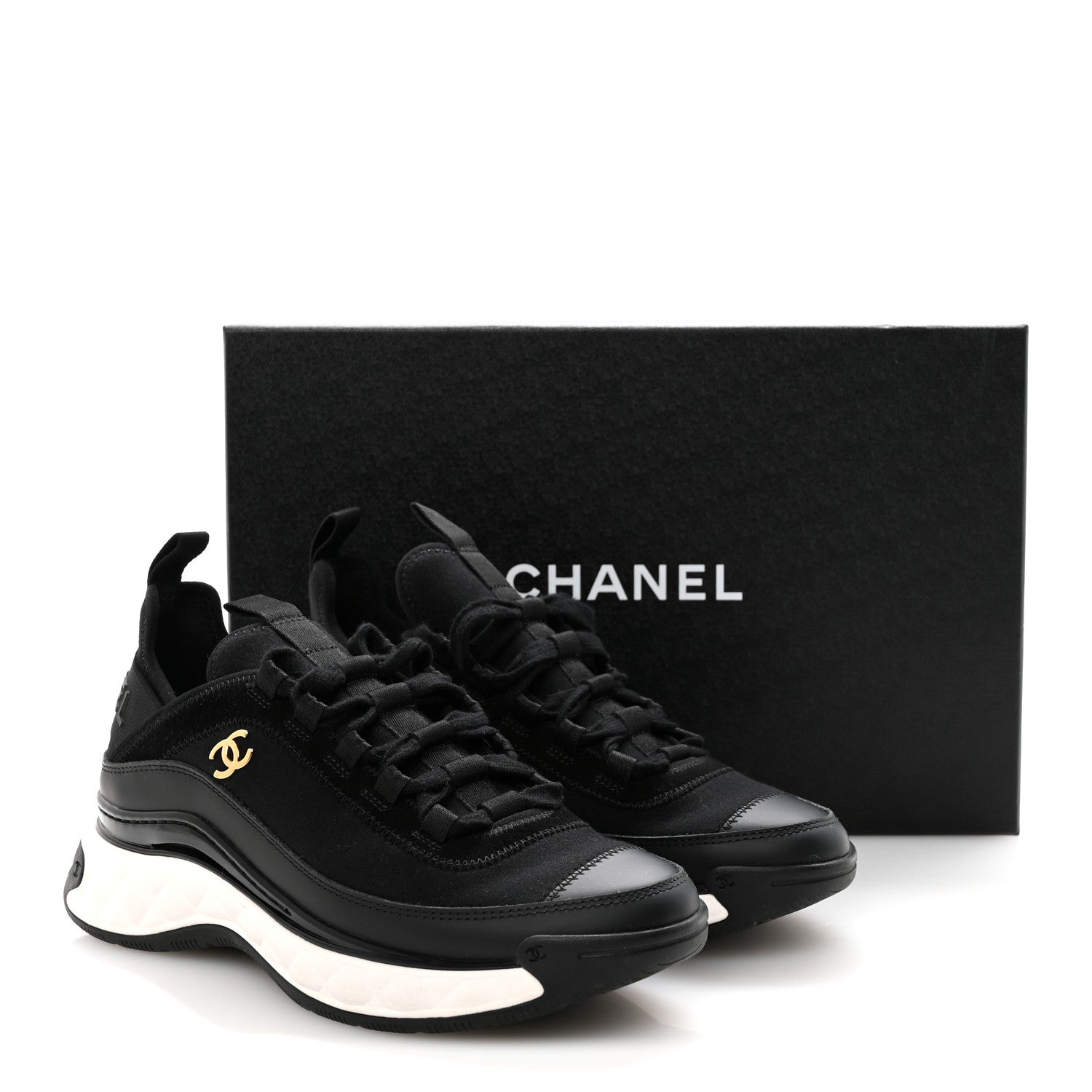 Chanel Velvet Calfskin Mixed Fibers CC Sneakers 36.5 Black 10 of 10
