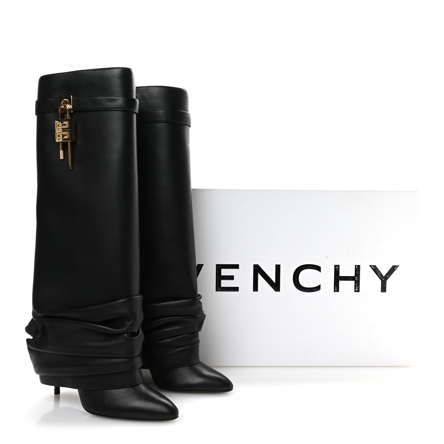 Lambskin Shark Lock Stiletto High Boots 41 Black