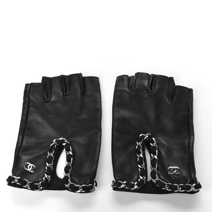 Chanel Lambskin Fingerless Chain CC Gloves 7.5 Black 3 of 6