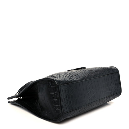 Saint Laurent Calfskin Crocodile Embossed Monogram Medium Niki Shopping Bag Black 4 of 10