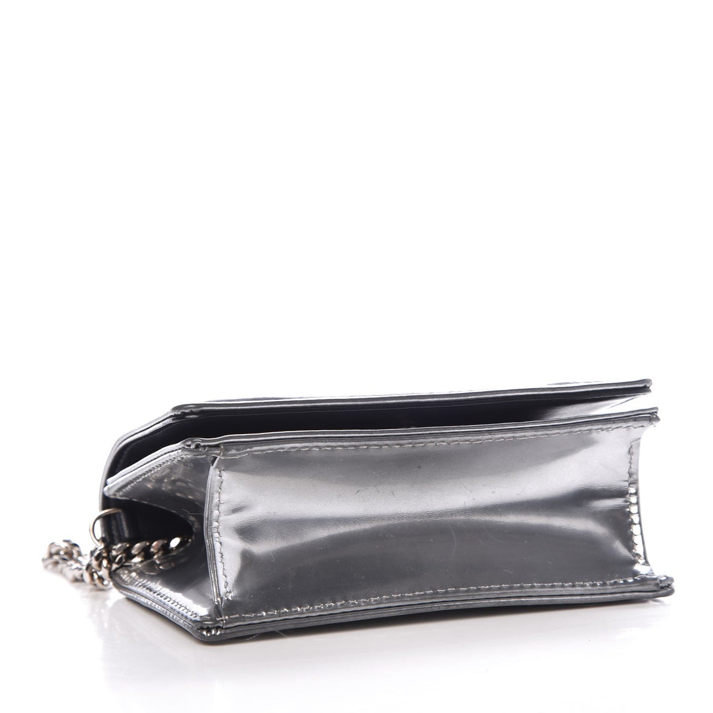 Metallic Patent Micro-Cannage Baby Diorama Flap Bag Silver