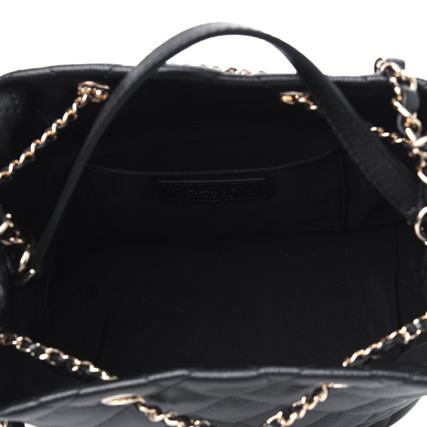 Caviar Quilted Rolled Up Bucket Drawstring Bag Black