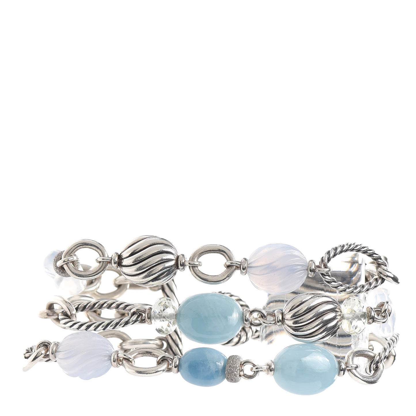Sterling Silver Chalcedony Prasiolite Aquamarine Moon Quartz Multi-Chain Bracelet