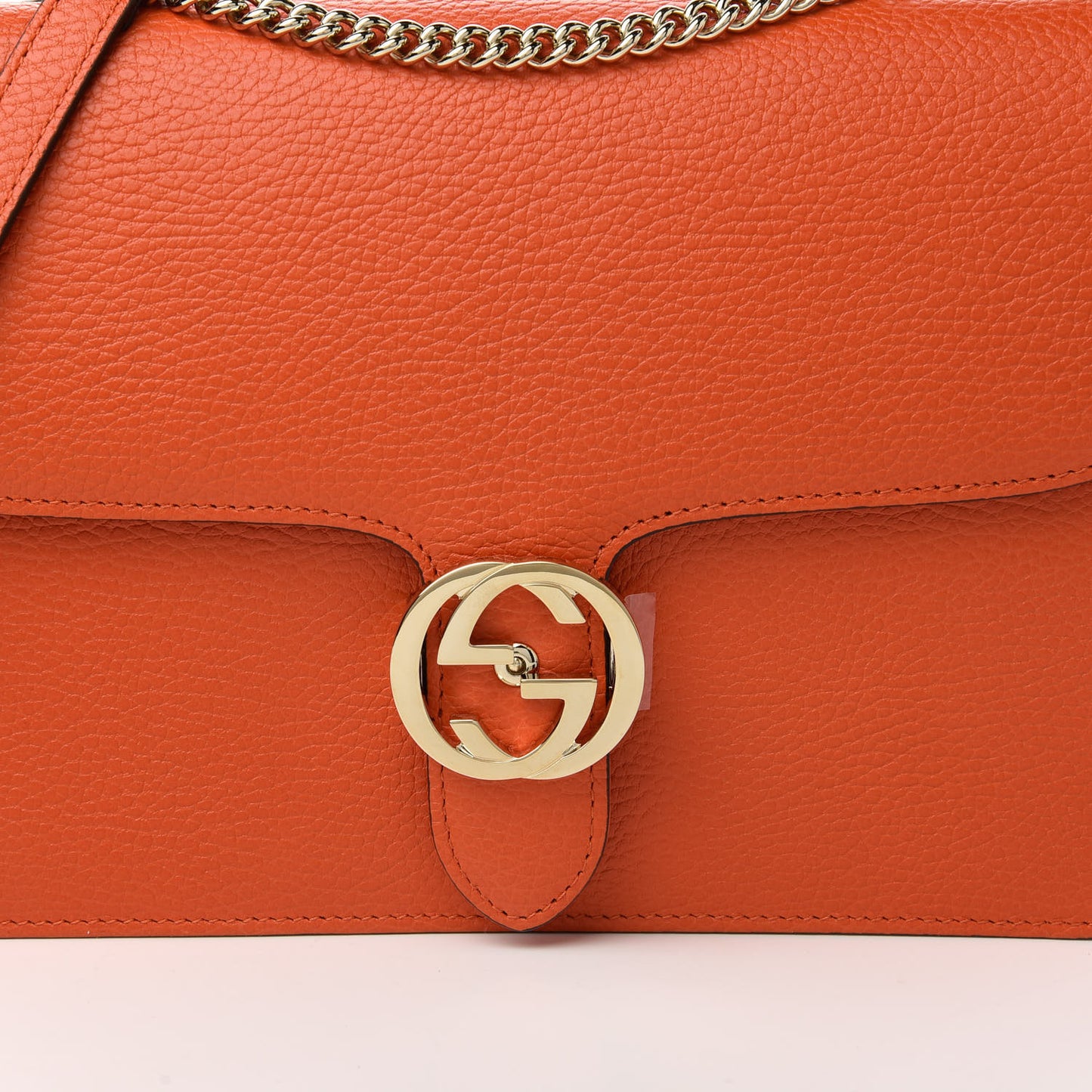Dollar Calfskin Interlocking G Shoulder Bag Sun Orange
