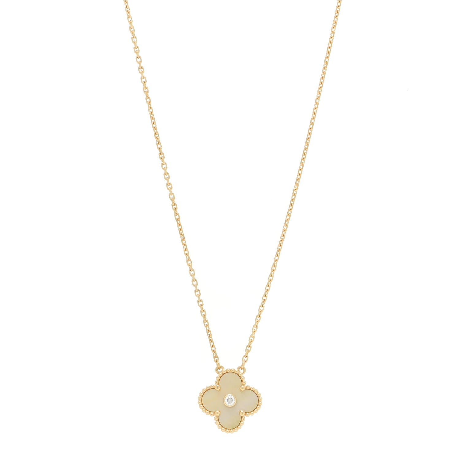 Van Cleef & Arpels 18K Yellow Gold Diamond Yellow Mother of Pearl Vintage Alhambra Pendant Necklace 1 of 6