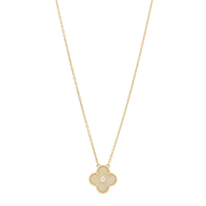 Van Cleef & Arpels 18K Yellow Gold Diamond Yellow Mother of Pearl Vintage Alhambra Pendant Necklace 1 of 6