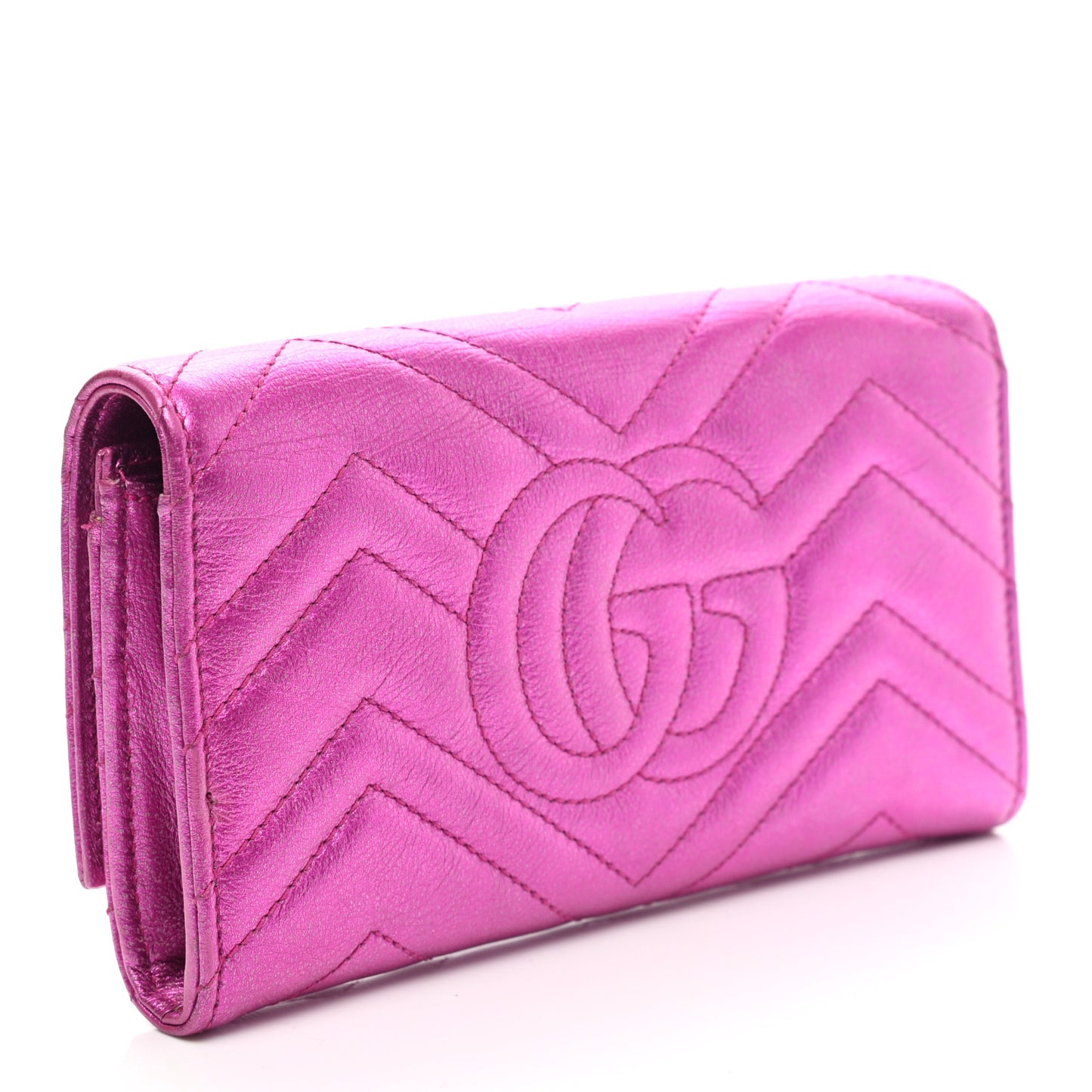 Metallic Calfskin Matelasse Crystal GG Marmont Continental Wallet Fuchsia