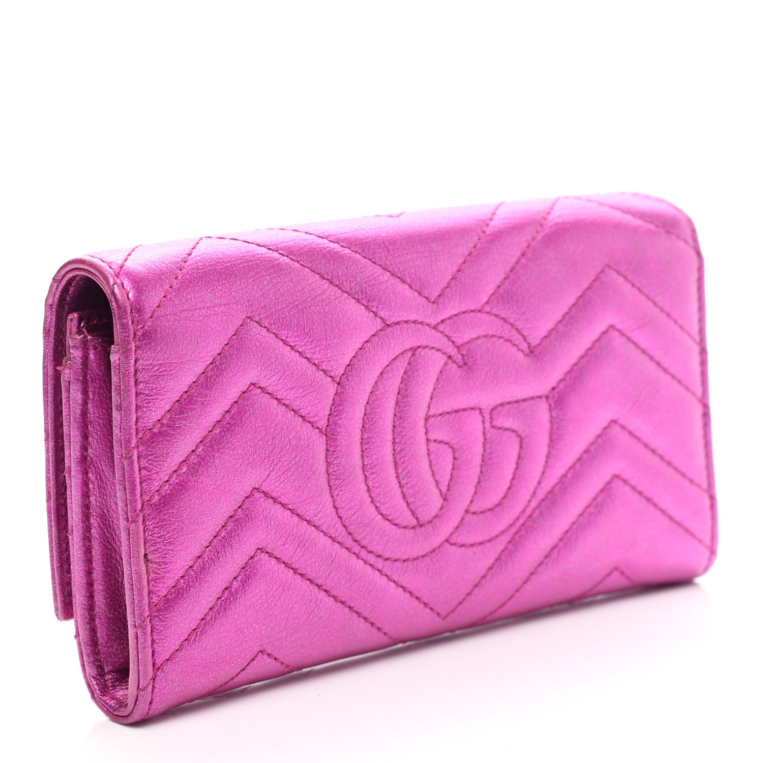 Gucci Metallic Calfskin Matelasse Crystal GG Marmont Continental Wallet Fuchsia 3 of 11