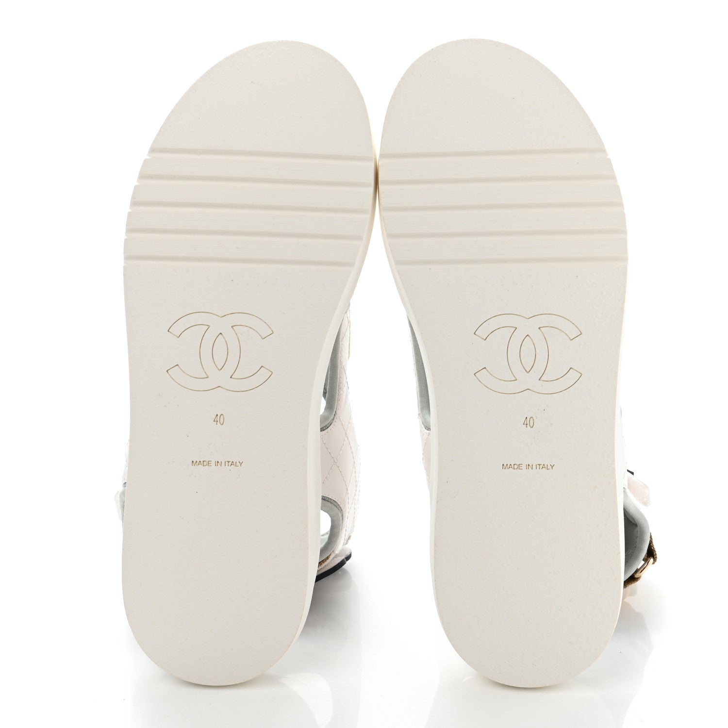 Chanel Goatskin Fabric Gladiator Sandals 40 White Light Grey Navy Blue 5 of 11