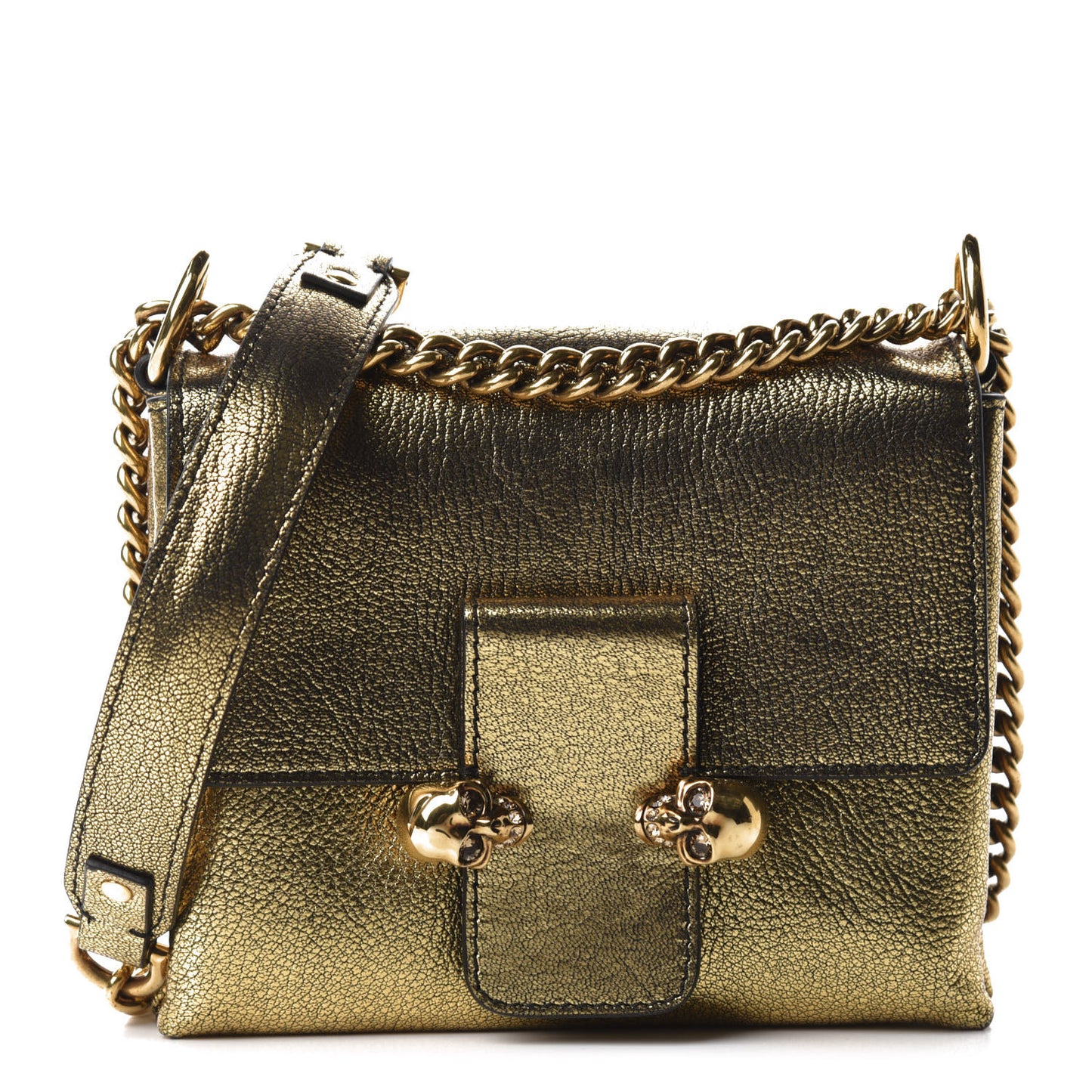 Metallic Small Twin Skull Chain Crossbody Antique Gold