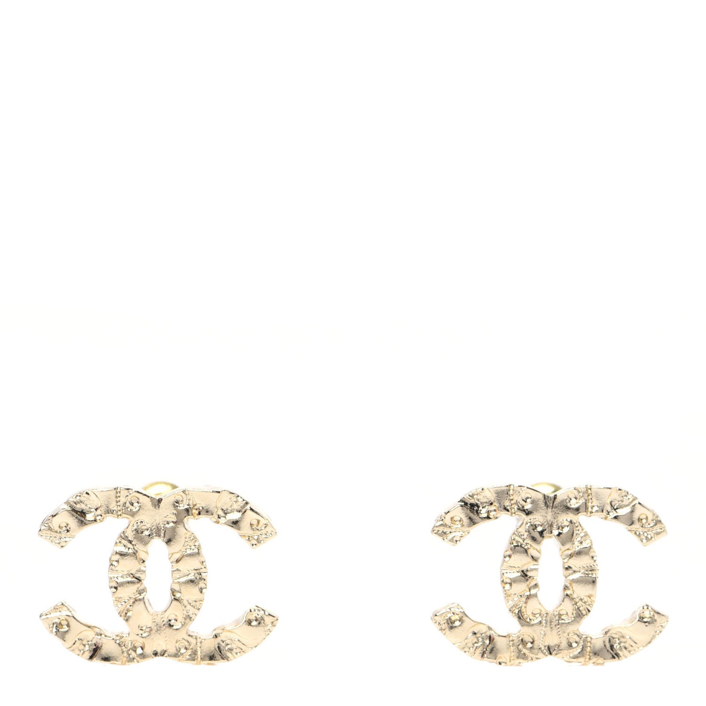 Metal Textured CC Earrings Gold