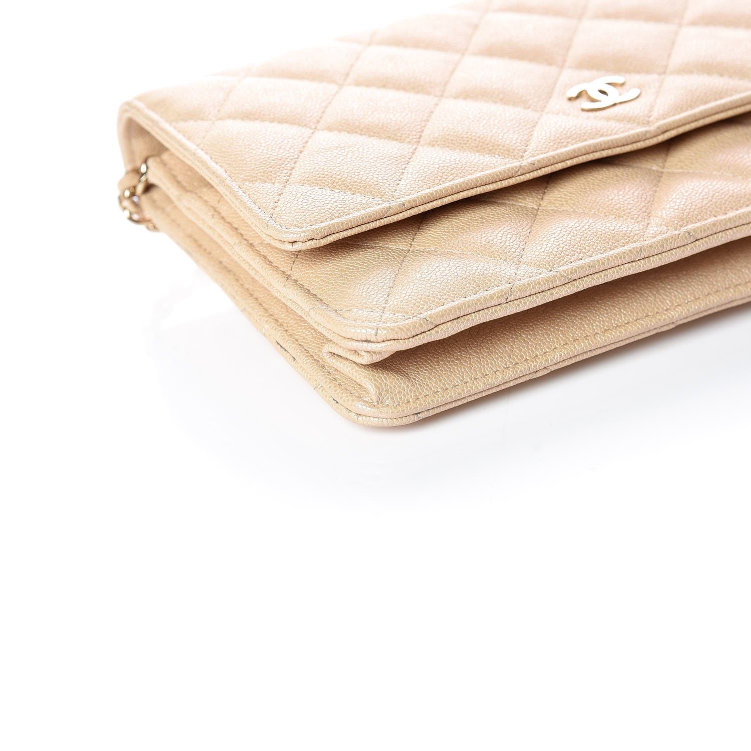 Chanel Iridescent Caviar Quilted Wallet On Chain WOC Beige 5 of 11