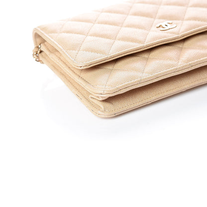 Chanel Iridescent Caviar Quilted Wallet On Chain WOC Beige 5 of 11