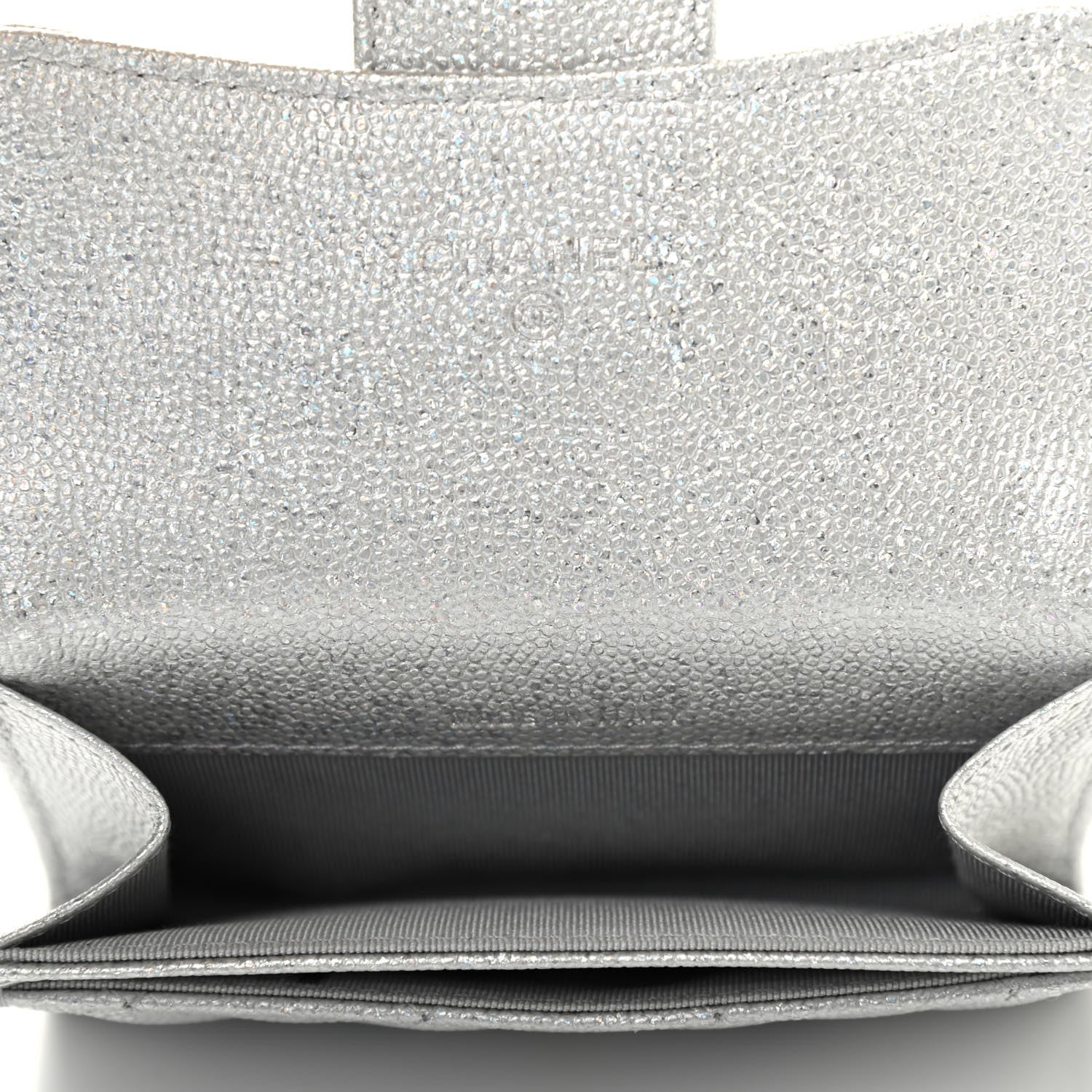 Chanel Glittered Metallic Caviar Quilted Flap Card Holder Wallet Silver 5 of 8