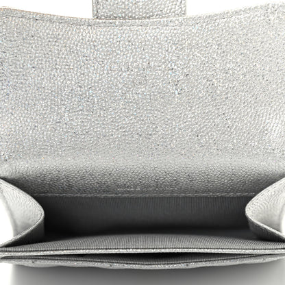 Chanel Glittered Metallic Caviar Quilted Flap Card Holder Wallet Silver 5 of 8