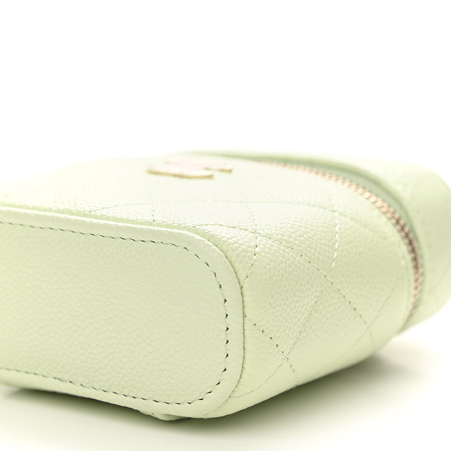 Caviar Quilted Small Handle With Care Vanity Case With Chain Light Green