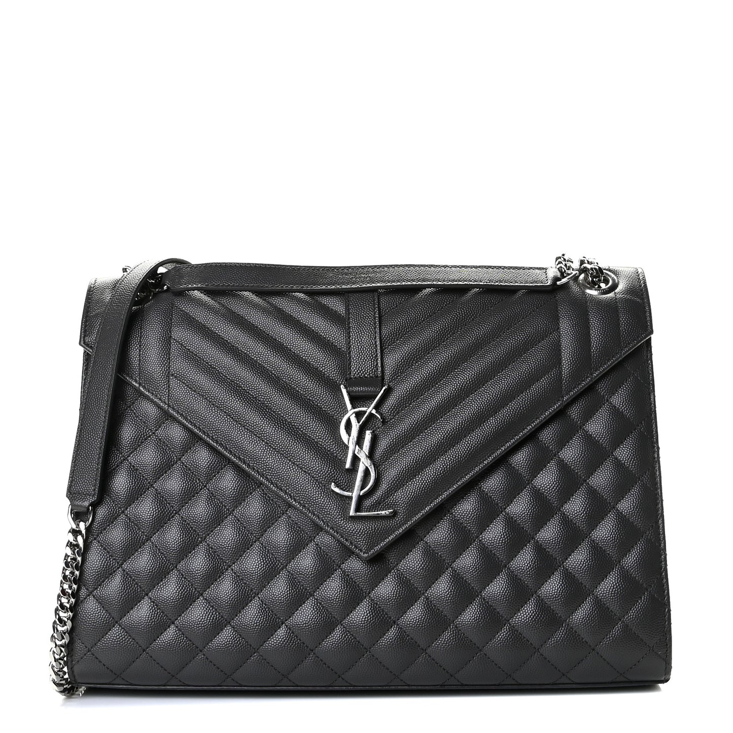 Grain De Poudre Textured Mixed Matelasse Large Triquilt Monogram Satchel Asphalt