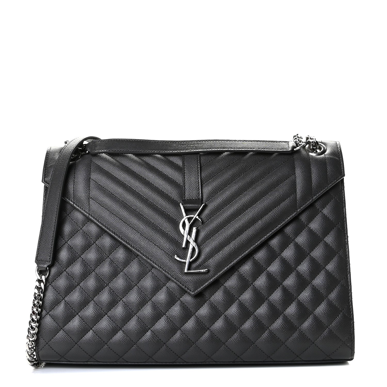 Saint Laurent Grain De Poudre Textured Mixed Matelasse Large Triquilt Monogram Satchel Asphalt 1 of 9