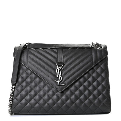 Saint Laurent Grain De Poudre Textured Mixed Matelasse Large Triquilt Monogram Satchel Asphalt 1 of 9